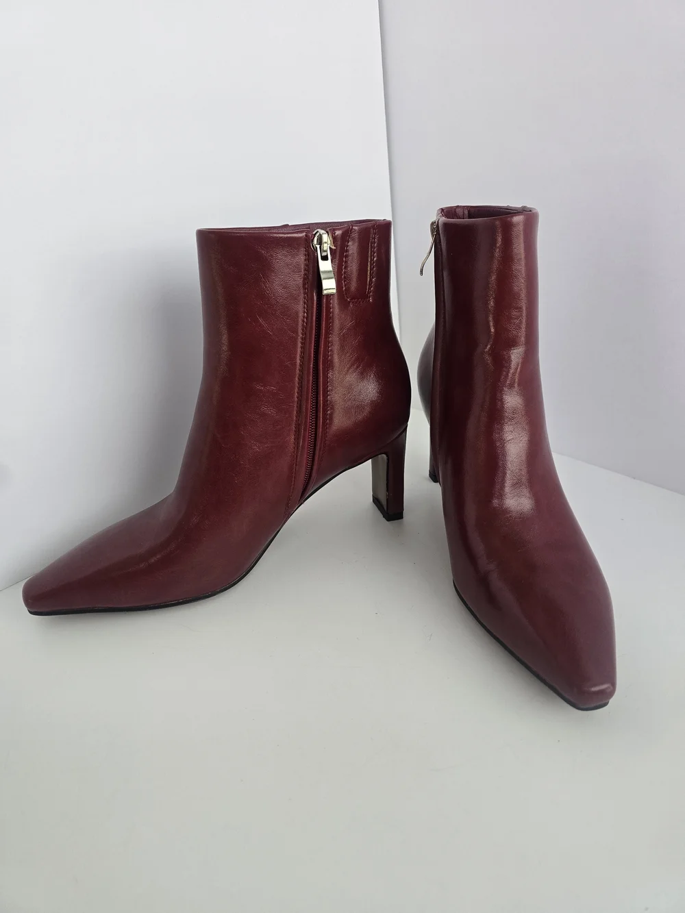 Women's Burgundy Pointed-Square-Toe Ankle Boots